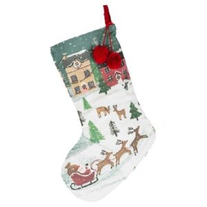 Vianočná pančucha s potlačou Dedinka 45 x 35 cm - vianočná pančucha, mikulášska pančucha, mikulášska ponožka, vianocna ponozka, vianocna ponozka na krb, ponozka na krb, kalendar mikulas, mikulaska cizma, mikulas cizma, mikulas kalendar