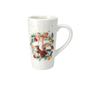 Vianočný hrnček, vianočná šálka, Vianočný porcelánový hrnček Veverkin veniec, 550 ml, hrnček vianocny motiv, salka vianocny motiv, salka na Vianoce, hrncek na Vianoce