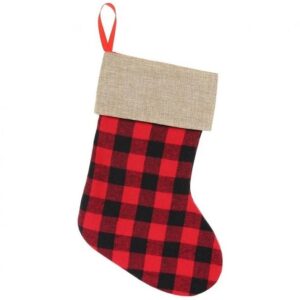 Vianočná pančucha červeno-čierny kockovaný vzor 40,5 cm - vianočná pančucha, mikulášska pančucha, mikulášska ponožka, vianocna ponozka, vianocna ponozka na krb, ponozka na krb, kalendar mikulas, mikulaska cizma, mikulas cizma, mikulas kalendar